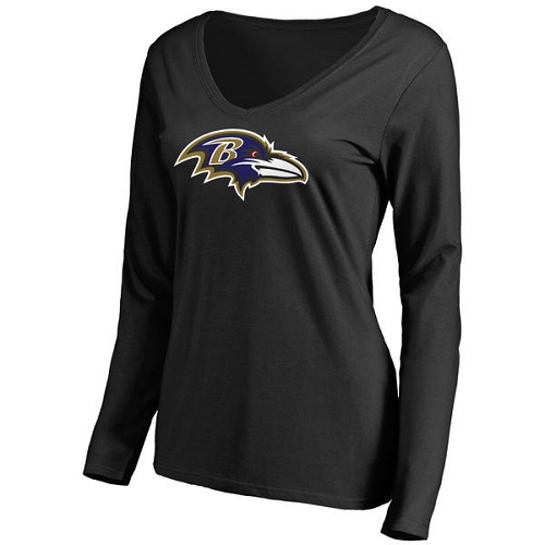 NFL Women's Baltimore Ravens Black Primary Team Logo Slim Fit Long Sleeve T-Shirt